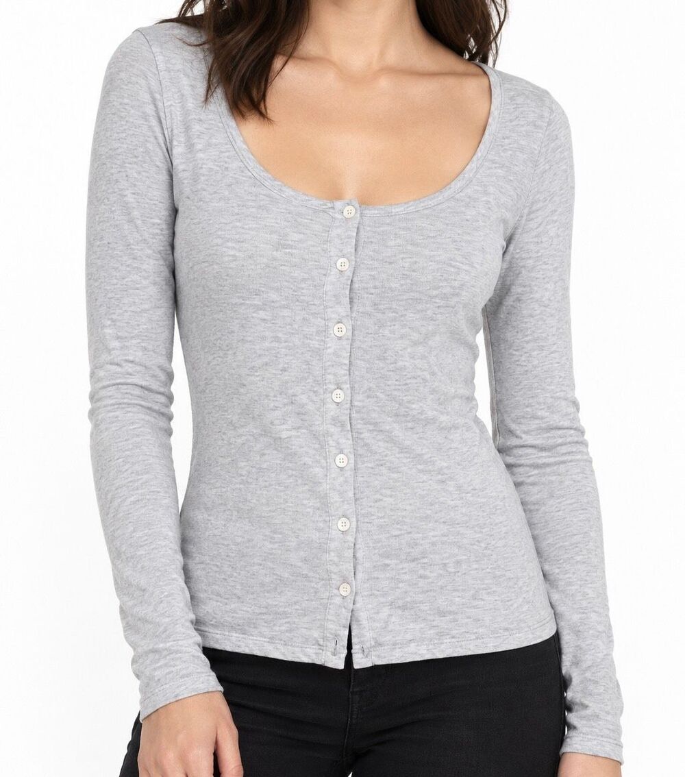 Abercrombie & Fitch Gray Fitted Button Front Top Medium